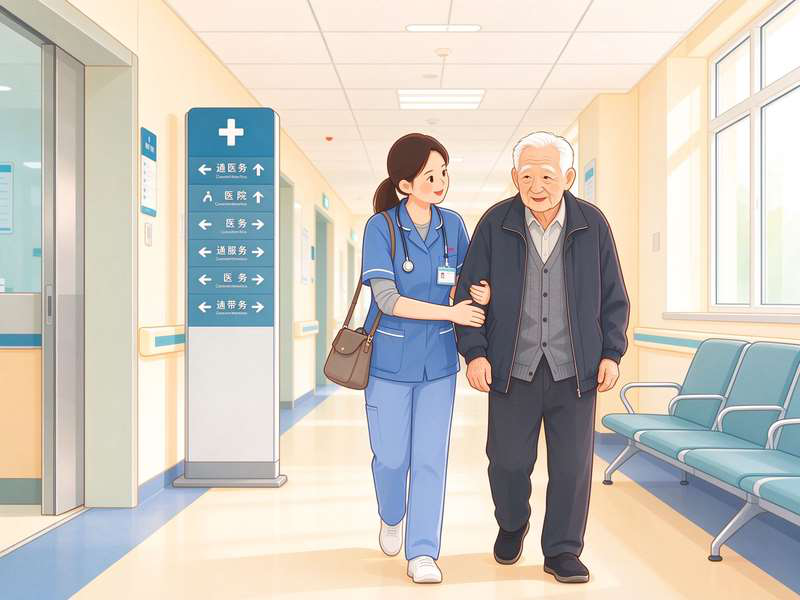 护理人员陪同老人就医